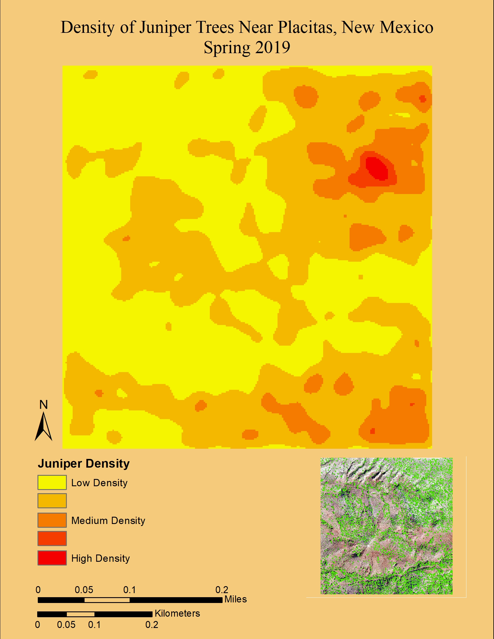 Heat map displaying the density of Juniper trees in near Placitas, NM.